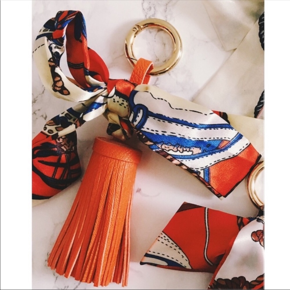 Orange Vegan Leather Tassel Keychain